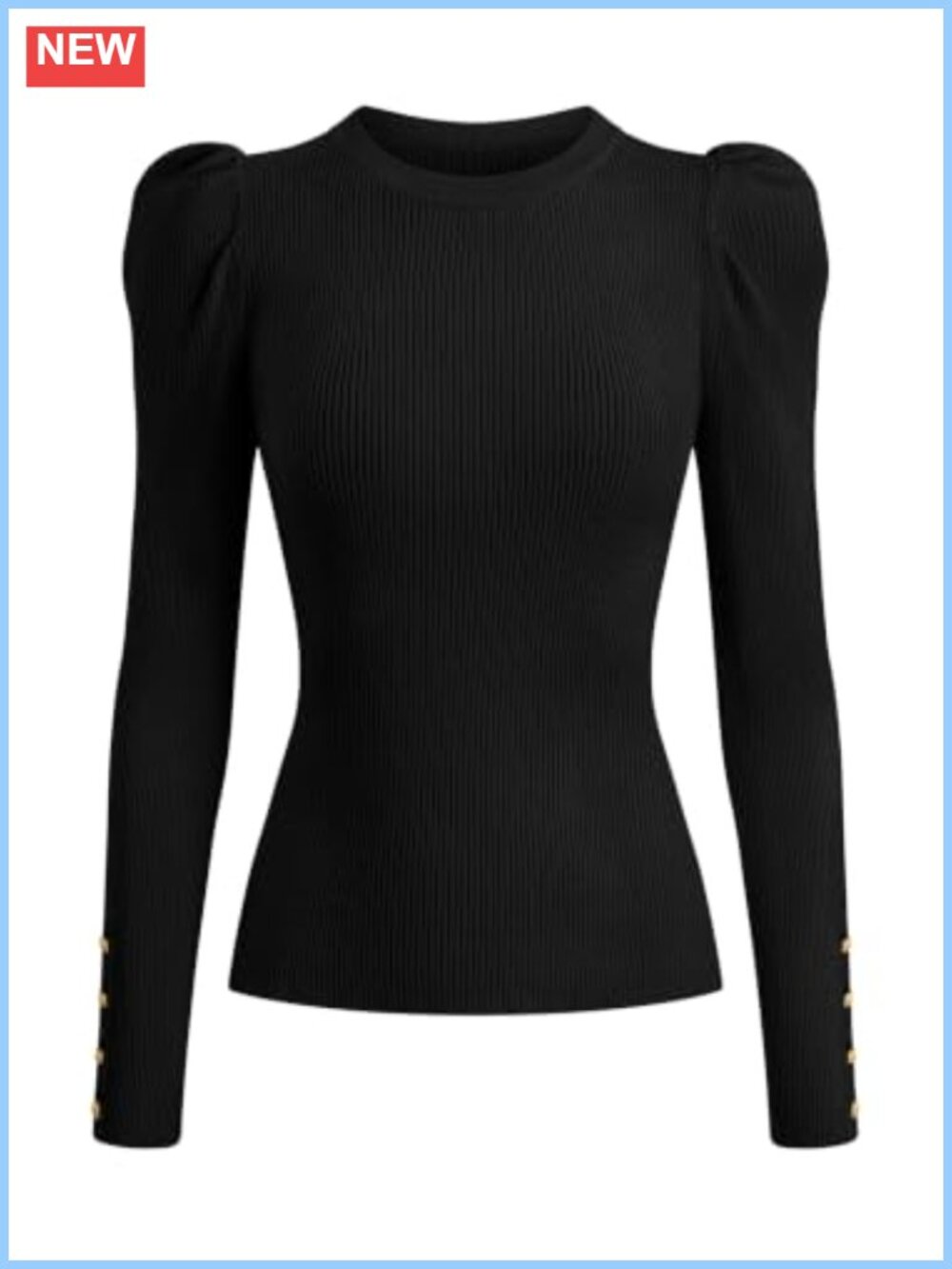 PRETTYGARDEN Women's Ribbed Knit Puff Sleeve Crew Neck Pullover Sweater